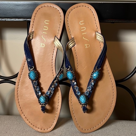 UNISA jeweled blue flat flip flops sandals size 8.5M - Picture 1 of 8